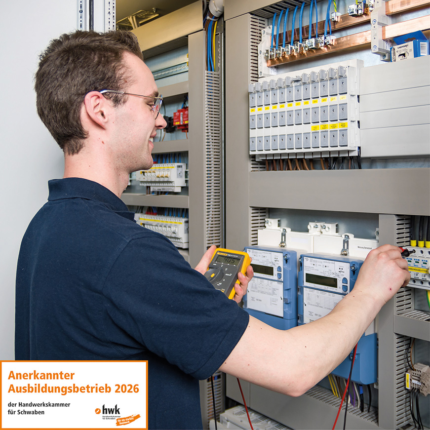 Junger Mann arbeitet an einem Schaltschrank